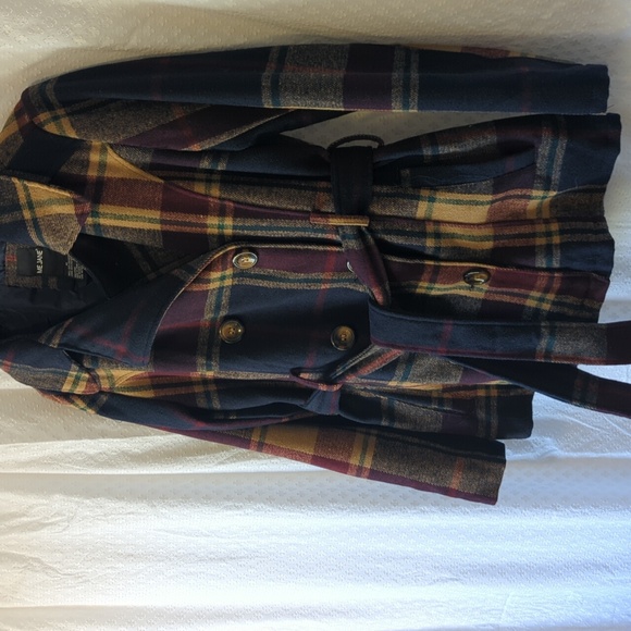 Me Jane Burgundy Tan Navy Plaid Double-Breasted Belted Women's Jacket, XL - Picture 4 of 10